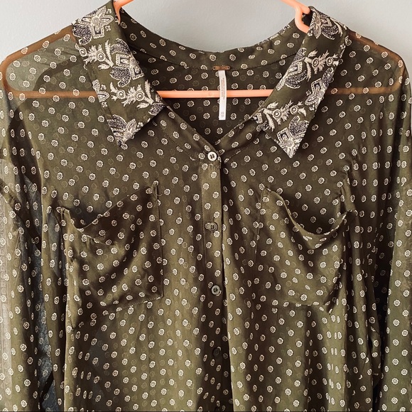 Free People olive green button down blouse - Picture 3 of 7